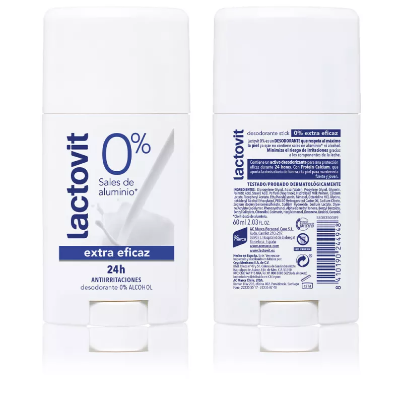 LACTOVIT ORIGINAL EXTRA EFFICACE 0% bâton de déodorant 60 ml