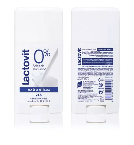 LACTOVIT ORIGINAL EXTRA EFFICACE 0% bâton de déodorant 60 ml