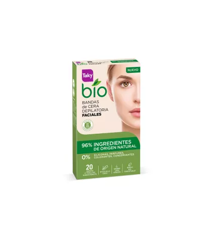 BIO NATUREL 0% bandes de cire dépilatoires pour le visage, pack de 20.