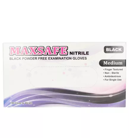 Gants MAXSAFE en nitrile, taille M, couleur noire, lot de 100 pièces.