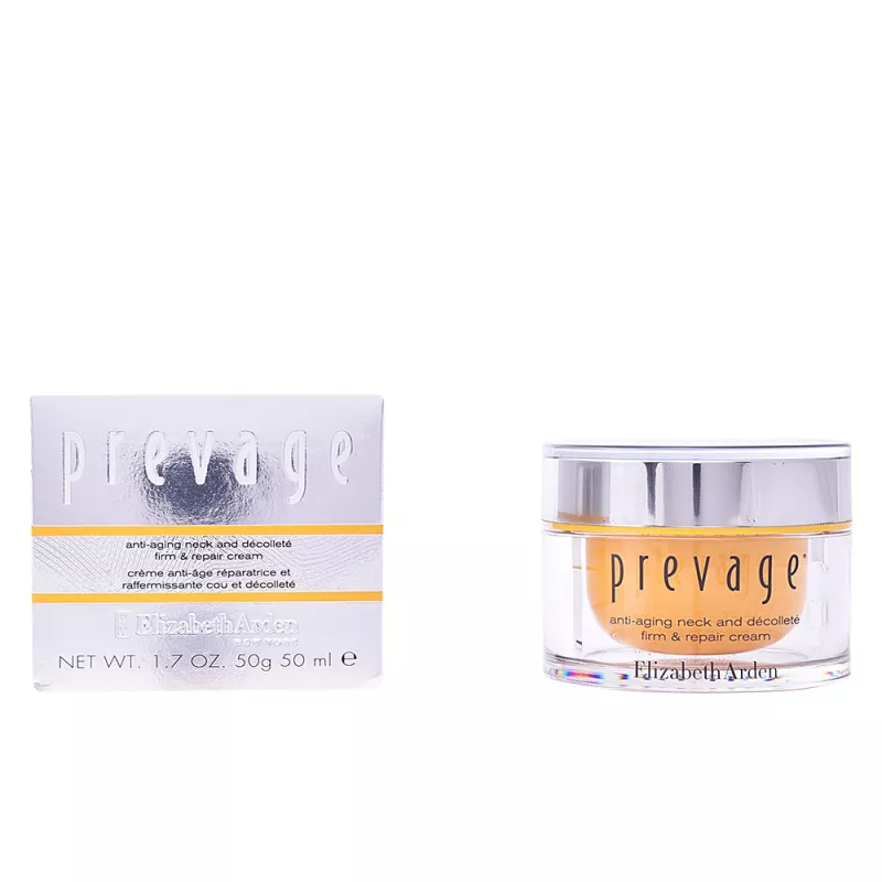 Crème raffermissante et réparatrice pour le cou et le décolleté PREVAGE anti-âge 50 ml.