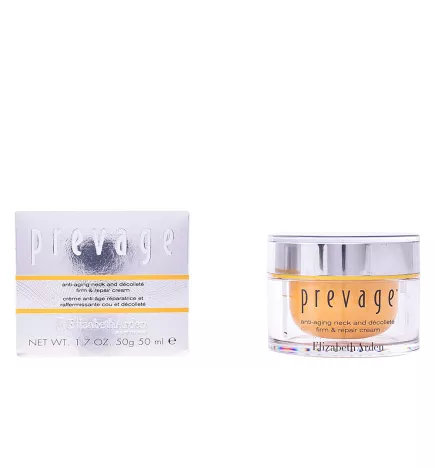 Crème raffermissante et réparatrice pour le cou et le décolleté PREVAGE anti-âge 50 ml.